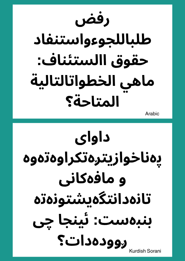 Thumbnail for Arabic and Kurdish Sorani refused asylum leaflet